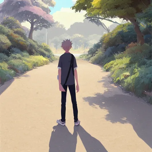 Image similar to young man with short, ash blond greyish hair, light brown eyes, casual clothes, relaxing, happy, path traced, highly detailed, high quality, digital painting, by studio ghibli and sylvain sarrailh, beautiful details