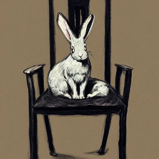 Prompt: a rabbit sitting on a chair, dramatic lighting, in the style of ilya repin