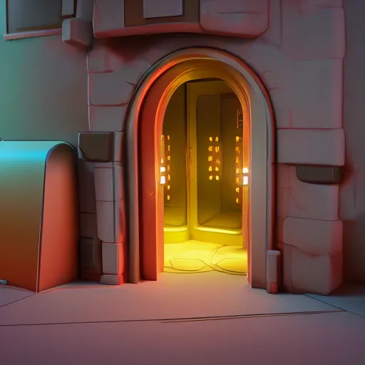 Image similar to a doorway to futurama, movie poster style, volumetric lighting, hyperrealistic, octane render, artstation