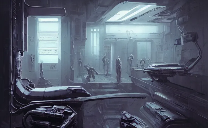 Image similar to neon surgery machine cyberpunk futuristic, in a white room, art by giger, greg rutkowski