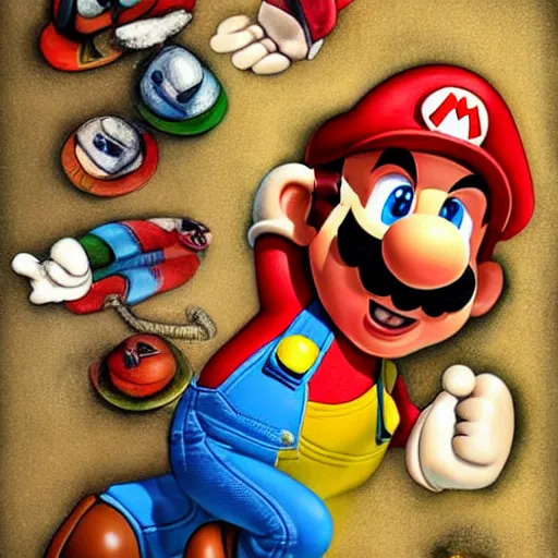 Image similar to a portrait of Mario,extremely detailed multiple unique different art styles.