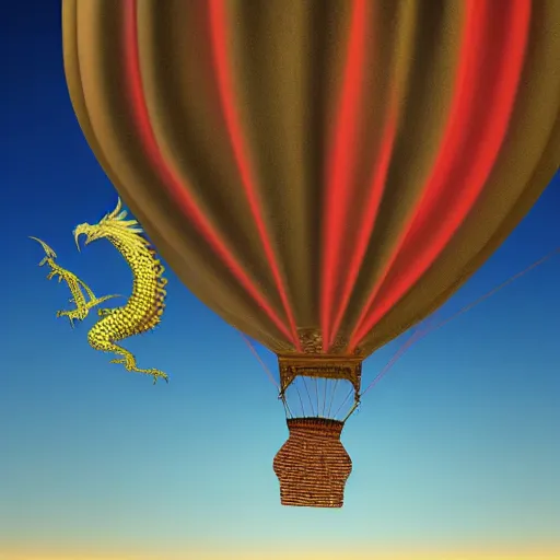 Image similar to baroque painting of a hot air balloon being attacked by a medieval flying dragon, extremely detailed, render, 4K