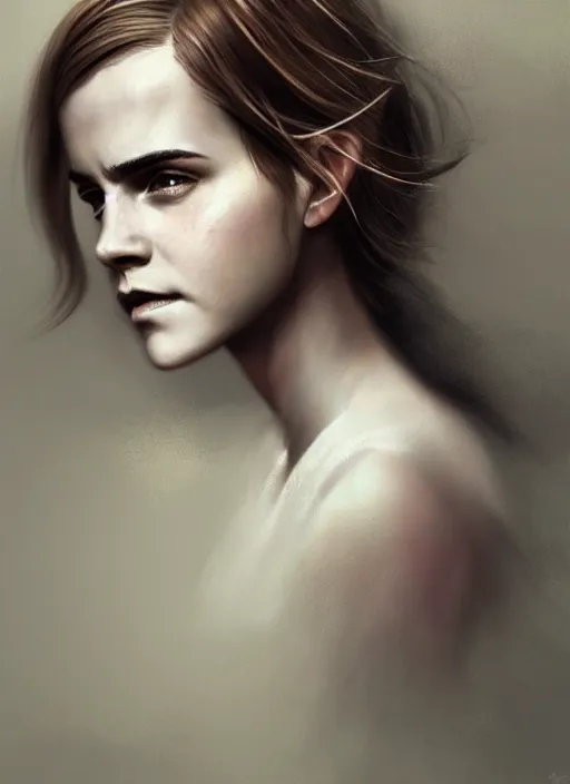 Prompt: old emma watson, close-up portrait, poor, intricate, elegant, volumetric lighting, scenery, digital painting, highly detailed, artstation, sharp focus, illustration, concept art,ruan jia, steve mccurry