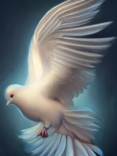 Prompt: a beautiful white dove with its wings spread against the sun. intricate, elegant, highly detailed, digital painting, artstation, concept art, sharp focus, illustration, by justin gerard and artgerm, 8 k