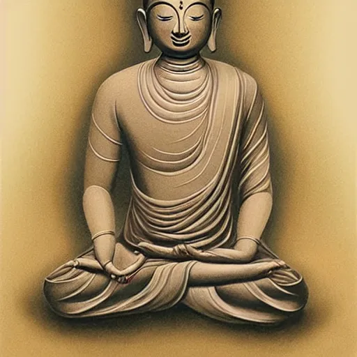 Prompt: buddhist meditating, full body, hand gesture, photorealistic art