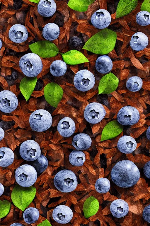 Image similar to artistic medium close-up of stylized 3D render of bushes with blueberries in a forest. Digital art. Rustic. Nordic. 4K. Trending on artstation. Leafy. Extremely detailed. Nature. Artistic. Wild.