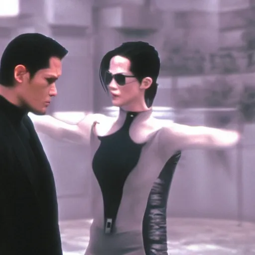 Prompt: neo fighting security. Matrix movie screenshot. Epic keyframe.