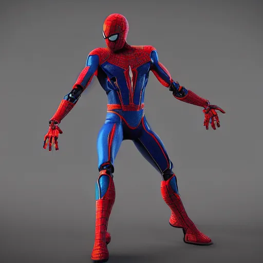 Image similar to 3 d model, robot spider - man by pantokrator rendered in unreal engine, orthodox cyberpunk, mech body, wires from the matrix movie, sci - fi