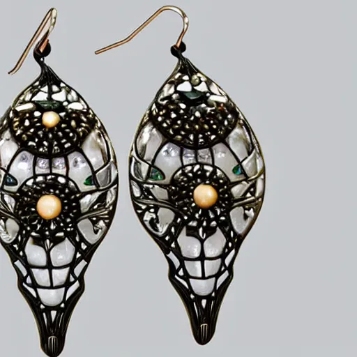 Prompt: big and beautiful detailed artnouveau style earrings in style of rene lalique sharp focus 8 k