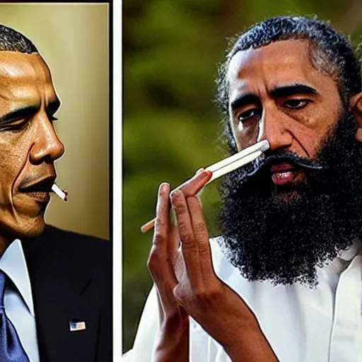 Image similar to a photo of obama and bin laden smoking a cigarette