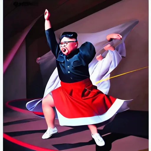 Prompt: kim jong un as kpop idol dancing on the south korean k - pop stage, painting by artgerm, wlop