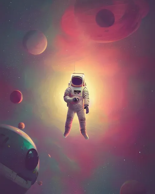 Image similar to a painting of an astronaut floating in space, poster art by mike winkelmann, behance contest winner, space art, sci - fi, poster art, 2 d game art