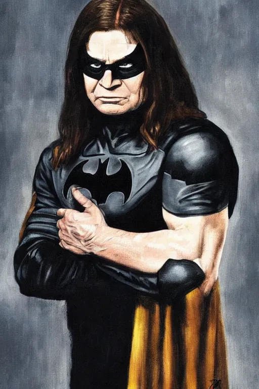 Image similar to portrait of Ozzy Osbourne as batman, art by Carel Fabritius