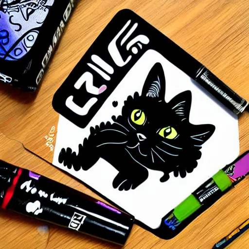 Image similar to a cute digital art of black ink slime in form of liquid black cat, cartoon sticker, dnd slime illustration