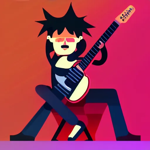 Image similar to a 2 d guitarist character design, vector art, digital art, portrait, 4 k, 8 k, sharp focus, smooth, illustration, concept art