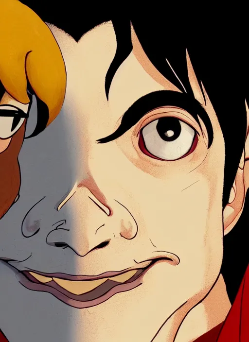 Prompt: centered!! macro head portrait of medieval hilarious king michael jackson, artstation, detailed cartoon, elegant, digital painting, concept art, smooth, sharp focus, illustration, ghibli, makoto shinkai, don bluth, fujita goro, jean giraud, akihiko yoshida, tom whalen 8 k