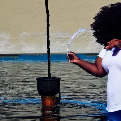 Prompt: a black woman bending the water