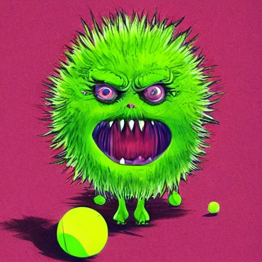 Image similar to a screaming tennis ball monsters, startled surprised face, colorful, digital art, fantasy, magic, chalk, trending on artstation, ultra detailed, professional illustration by basil gogos