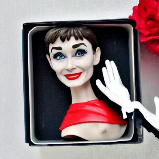 Image similar to audrey hepburn, stop motion vinyl action figure, plastic, toy, butcher billy style