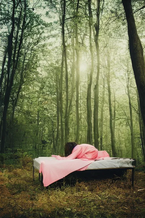 Image similar to girl waking up in the middle of a forest