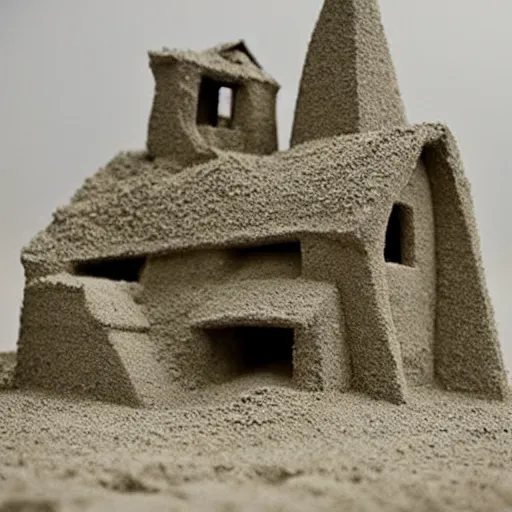 Image similar to A beautiful conceptual art of a broken-down house with a family living inside. sand sculpture by Chip Zdarsky rhythmic