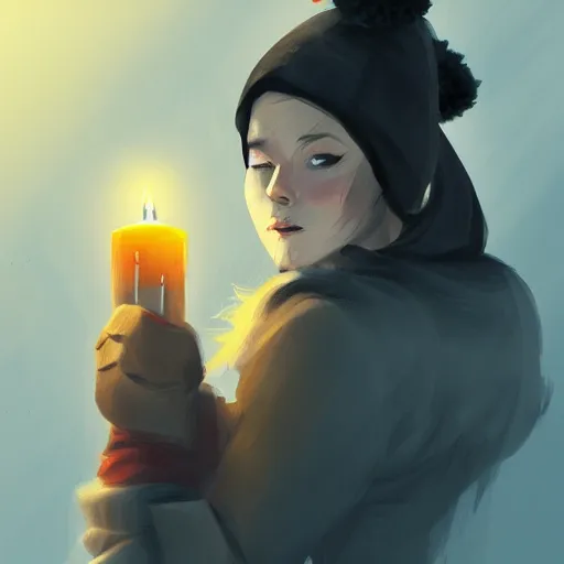 Image similar to an adventurer wearing a black night cap with a pom pom at the end, holding a candle, portrait, d & d, science fiction, concept art, matte, sharp focus, illustration, concept art, jason chan