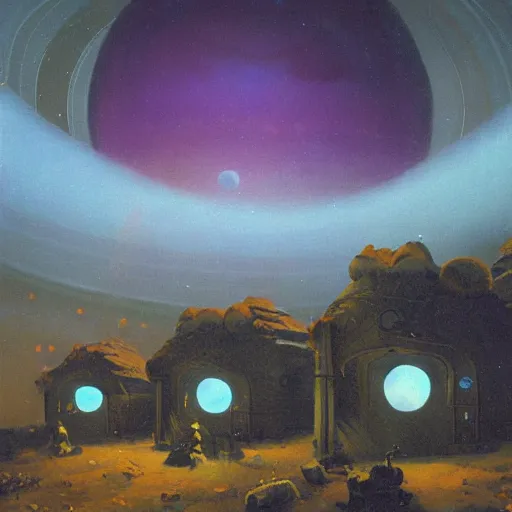 Image similar to a village on saturn by paul lehr,
