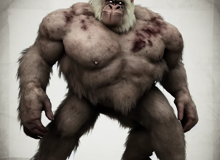 Prompt: extremely scary angry old tough rough looking albino warrior gorilla. scars, scary, gruffness, interesting 3 d character concept by square enix, in the style of league of legends, hyper detailed, cinematic, final fantasy, character concept, ray tracing, fur details, maya, c 4 d, artstation