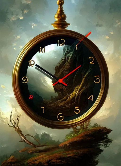 Image similar to a clock that's dysfunctional, elegant, sharp focus, illustration, highly detailed, digital painting, concept art, matte, art by wlop and artgerm and ivan shishkin and andrey shishkin, masterpiece