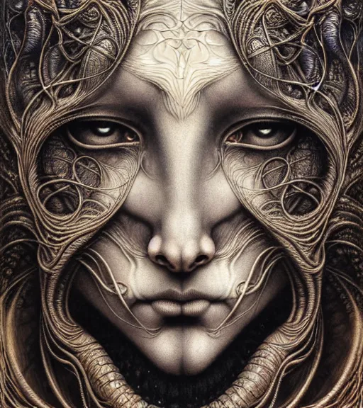 Image similar to detailed realistic beautiful werewolf goddess face portrait by jean delville, gustave dore, iris van herpen and marco mazzoni, art forms of nature by ernst haeckel, art nouveau, symbolist, visionary, gothic, neo - gothic, pre - raphaelite, fractal lace, intricate alien botanicals, ai biodiversity, surreality, hyperdetailed ultrasharp octane render