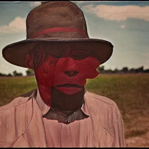 Image similar to 1 9 3 0 s!!! mississippi!!! bluesman!!! mouthless!!! joe munson, photorealistic, creepypasta, kodachrome, highly detailed, intricate, liminal, dark, gritty