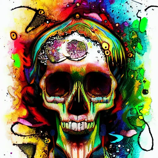 Image similar to dripping honey, portrait of skull, trippy, glitch, miyazaki style, exaggerated accents