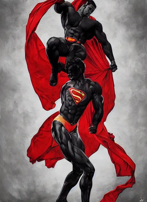 Image similar to symmetry! portrait of crossfit bodybuilder sprinter superman, red spike aura in motion, red and black costume, painted art by tsuyoshi nagano, greg rutkowski, artgerm, alphonse mucha, spike painting