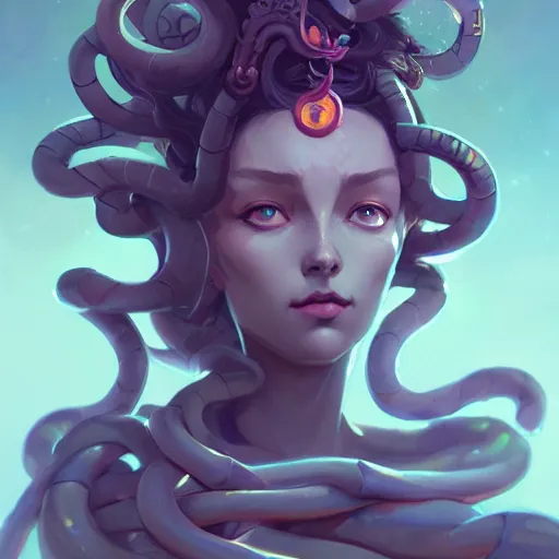 Image similar to a beautiful portrait of medusa, concept art by pete mohrbacher and guweiz and ilya kuvshinov, digital art, highly detailed, intricate, sharp focus, trending on artstation hq, deviantart, unreal engine 5, 4 k uhd image