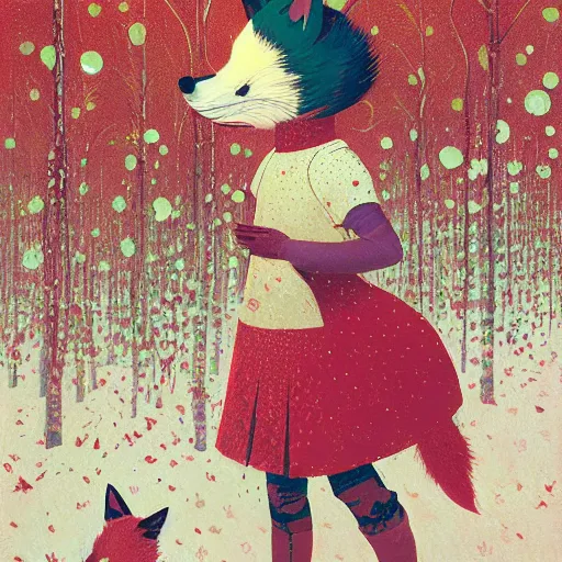 Image similar to little girl with fox mask on the prowl oil painting victo ngai