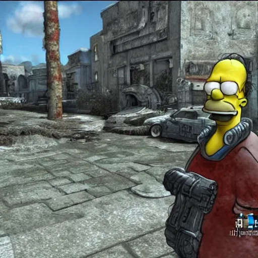 Prompt: 3d Homer Simpson in Gears of War