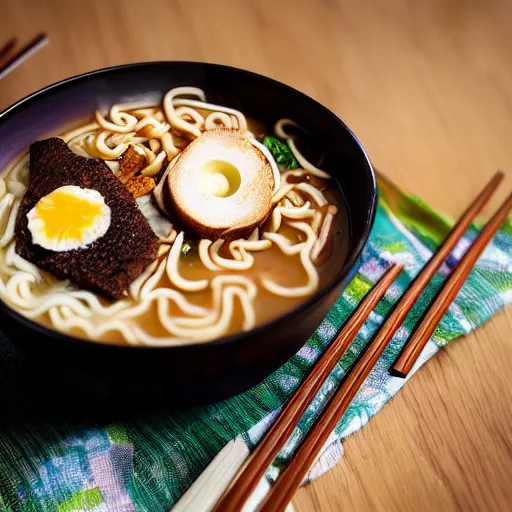 Prompt: ben and jerry's style ramen. photography. food photoshoot. advertisment photography. 4 k. realistic.