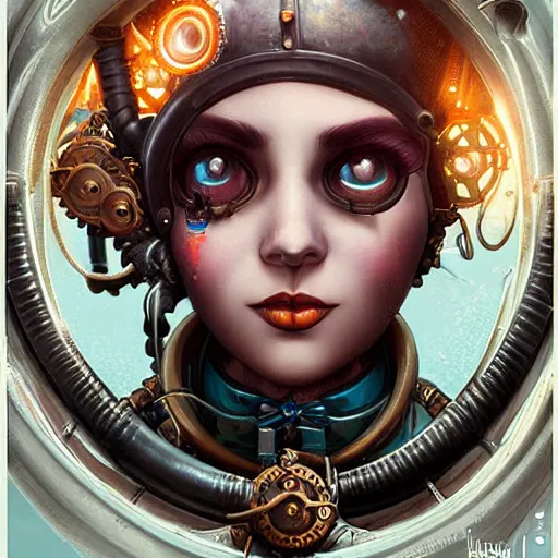 Image similar to lofi underwater bioshock steampunk portrait, Pixar style, by Tristan Eaton Stanley Artgerm and Tom Bagshaw.