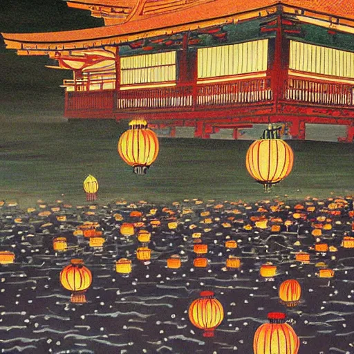 Image similar to a beautiful painting of the lantern festival in old kyoto