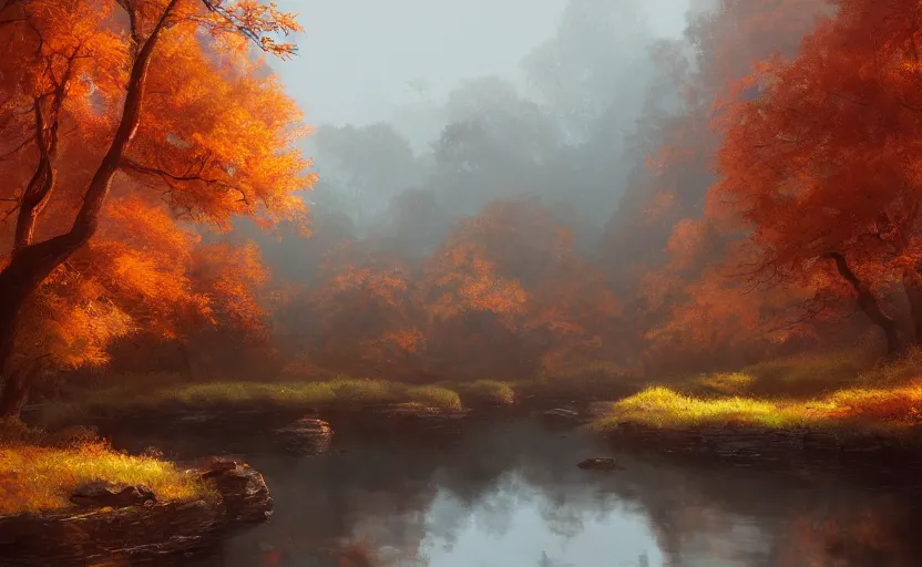 Image similar to autumnal landscape, ghibli, greg rutkowski, 8 k ultrarealistic trending on artstation