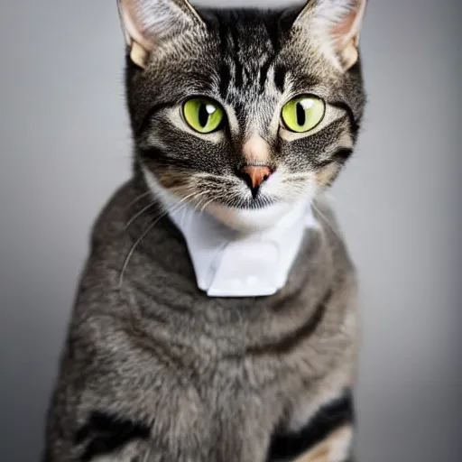 Prompt: portrait photo of a cat wearing a suit