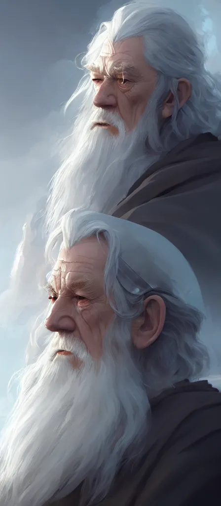 Image similar to portrait of gandalf the white, 4 k, concept art, by wlop, ilya kuvshinov, artgerm, krenz cushart, greg rutkowski, pixiv. cinematic dramatic atmosphere, sharp focus, volumetric lighting, cinematic lighting, studio quality