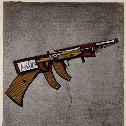 Image similar to An AK-47 design by Leonardo Da Vinci.