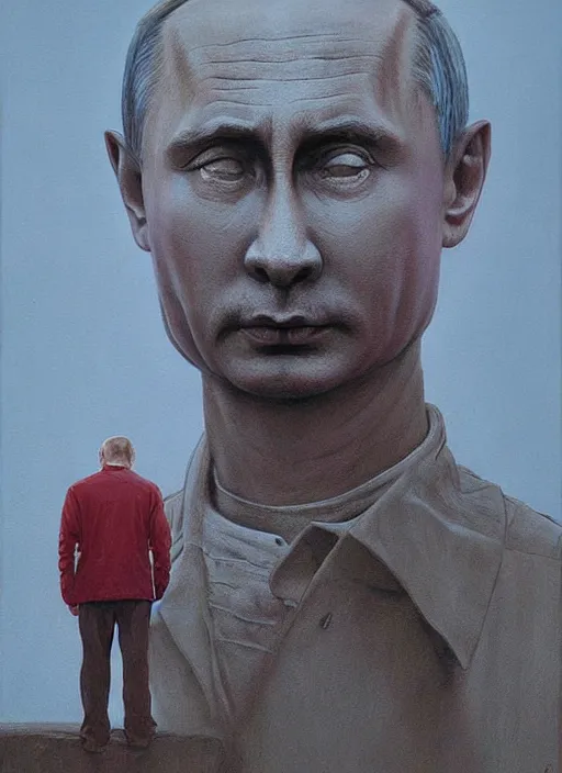 Image similar to Painting in a style of Beksinski featuring Vladimir Putin