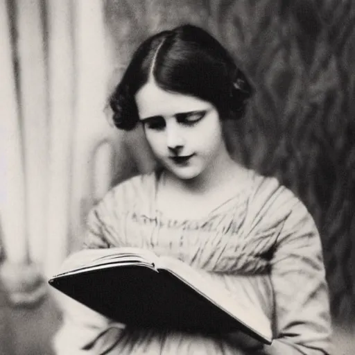 Image similar to a vintage 1 9 0 0 s kodachrome slide portrait of a young woman reading a book.