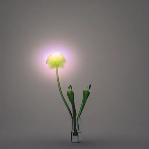 Image similar to Luminescent flower blooming at twilight, realism, photorealism, f 3.5, photography, octane render, highly detailed, vray, volumetric lighting,