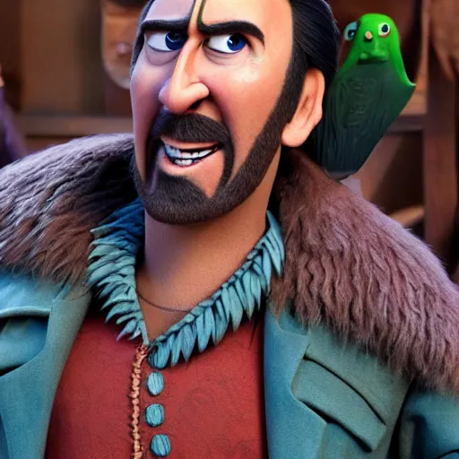 Image similar to nic cage in coco, disney,