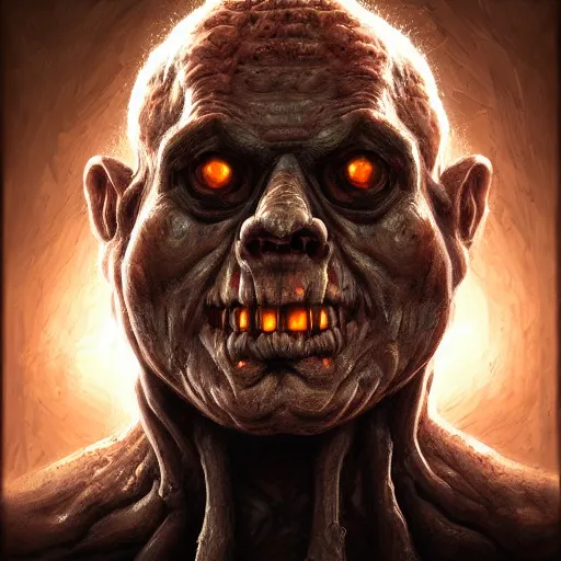 Prompt: a detailed portrait of a zombie golem by anton semenov, horror, dark, digital art, realistic painting, character design, trending on artstation