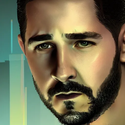 Image similar to epic digital matte paining shia labeouf in blade runner 2 0 4 9 by jama jurabaev and denis villeneuve, extremely detailed, artstation