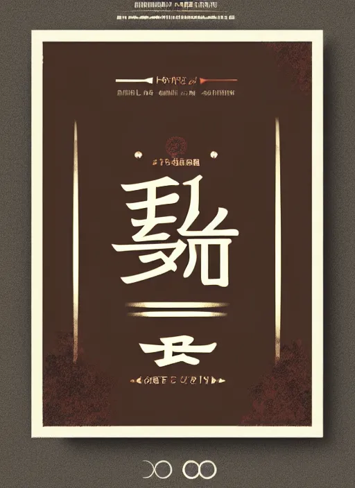 Image similar to poster design with duochrome vintage typographic Japanese katakana, dark brown and beige colour palette, layout design, illustrator vector graphics